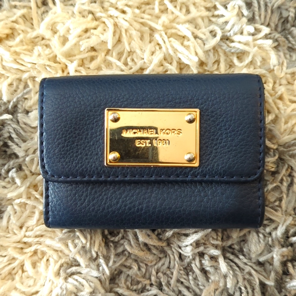Michael Kors Wallet with Keyring - Navy Leather and Gold Hardware